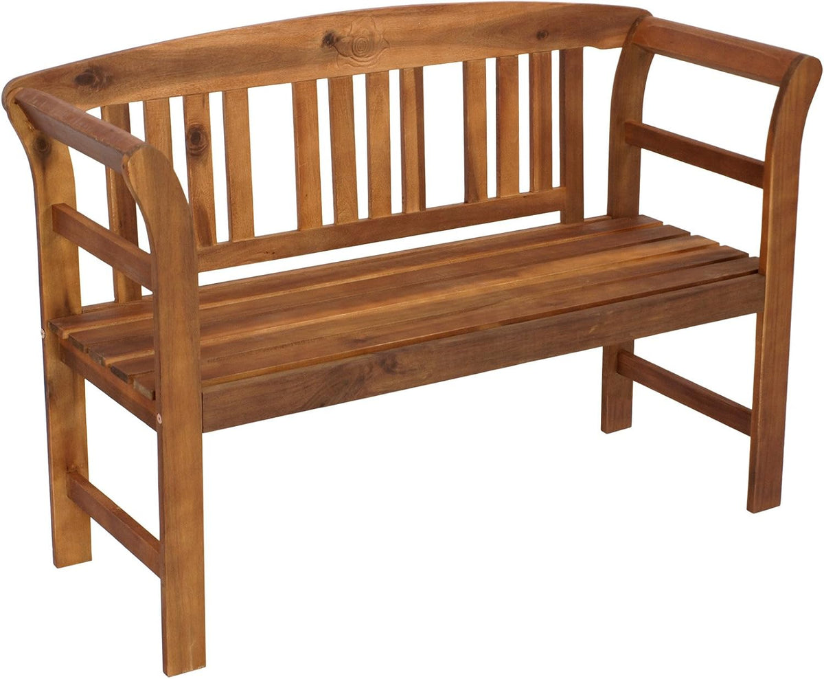Banco de jardín rústico DEGAMO Rosario de madera de acacia aceitada, 2 plazas 120 cm, certificado FSC®