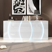 Aparador de salón de alto brillo con 3 puertas, buffet con puertas LED, mueble de salón moderno, armarios de almacenamiento para salón, comedor y pasillo, blanco