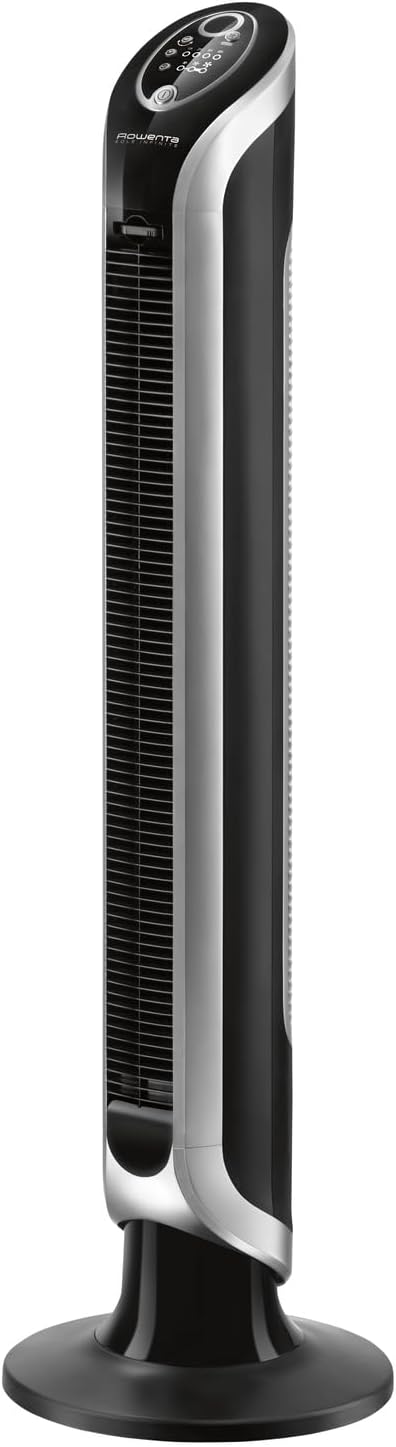Rowenta VU6670 Eole Infinite, ventilador de torre, temporizador de hasta 8 horas, 3 velocidades, mando a distancia, apagado automático, negro piano