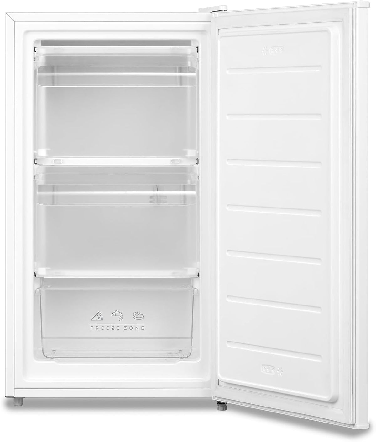 Congelador vertical COMFEE' RCU60WH2(E) de 60L con cajones, 3 cajones de congelación, una puerta, temperatura ajustable, puerta reversible, silencioso, independiente, blanco