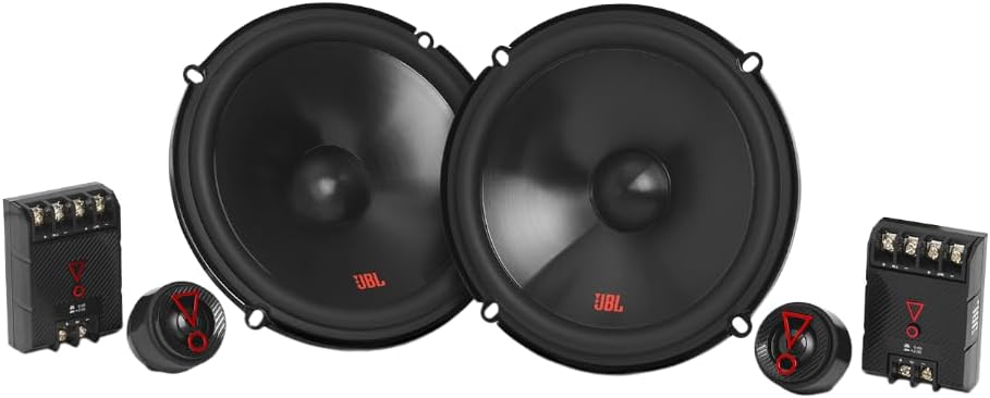 JBL Stage3 607CF Altavoz para coche de 16,5 cm y 2 vías - Set de altavoces Harman Kardon de componentes de 250 vatios con altavoces empotrados sin rejilla y tweeters empotrados