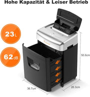 Destructora de papel C233-B con alimentación automática de 120 hojas, corte en partículas P-4, depósito de 23 L, 62 dB y 4 ruedas
