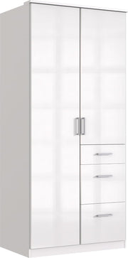 Armario de puertas batientes möbelando >Clack< en lacado blanco de alto brillo - 91x199x58cm (ancho x alto x fondo)