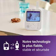 Monitor de bebé con vídeo Philips AVENT Premium, certificado por DEKRA, privado y seguro con cámara y audio, pantalla de 3,5", zoom x4, visión nocturna, nanas, temperatura ambiente, 12 h en modo Eco, SCD891/26