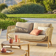 Hespéride – Sofá de jardín Deona en color topo y acacia – 2 plazas – Cojines desenfundables e hidrófugos – Muebles de jardín, terraza y balcón