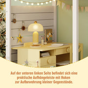 Litera, cama alta, cama infantil 90x200 cm con protección anticaídas y escalera con almacenamiento, cama juvenil, con ventana, madera maciza, blanco