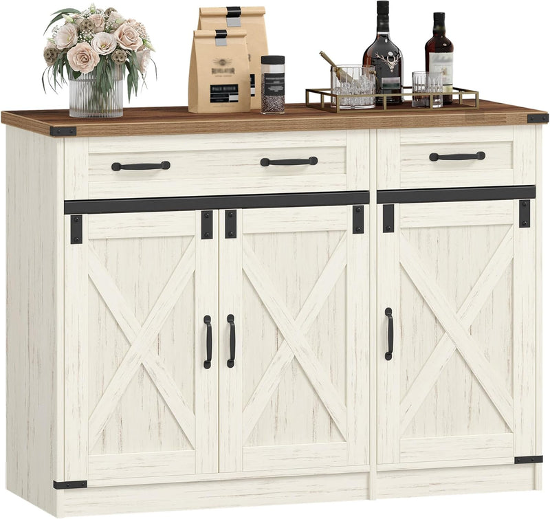 Aparador de cocina Hzuaneri, armario tipo bufé con 2 cajones, aparador con 3 puertas, estantes ajustables, estilo rústico, para cocina o salón, 40 x 108 x 80 cm, blanco vintage-marrón miel, SC85814X
