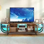 Mueble de TV industrial YITAHOME, soporte de TV de 160 cm para televisores de hasta 65 pulgadas con iluminación LED, mueble de televisión para salón con almacenamiento abierto, marrón vintage