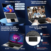 Ordenador portátil de 14 pulgadas 8+256GB Win11 Celeron N4020, compatible con expansión SSD de 1TB, WiFi 2.4G+5G, Bluetooth 4.2, USB, HDMI, FHD 1920 x 1080 con ratón inalámbrico y membrana de teclado AZERTY - Plata-1