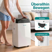 SereneLife Klimaanlage Mobil- mit Abluftschlauch 14000 BTU 2,9kW, 4-in-1 Klimagerät-Kühlen Heizen Ventilieren und Entfeuchten, WLAN- Steuerung, Digitaldisplay, 24h- Timer, bis 45 m²