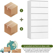 Cómoda FOREHILL de 7 cajones, cómoda para dormitorio de adulto, sinfonier alto, cómoda de almacenamiento blanca, armario con cajones para salón y pasillo, de madera, 60x40x119cm