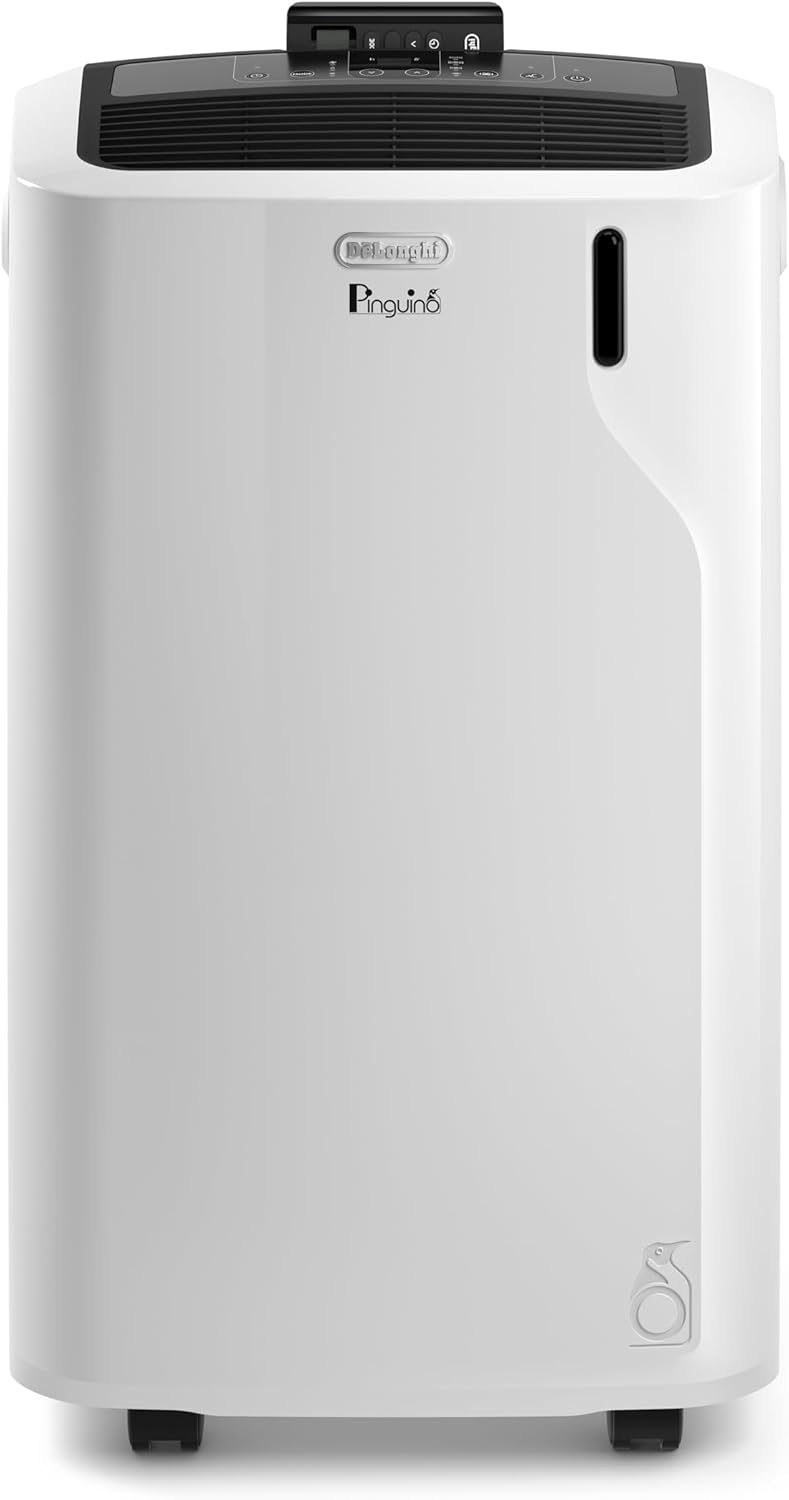 De'Longhi Pinguino PAC EL112 CST WiFi, aire acondicionado portátil con tecnología MyEcoRealFeel para habitaciones de hasta 110 m³, 11.000 BTU/h, 2,9 kW, 63 dB, función de deshumidificación, A+, control por aplicación y voz, blanco