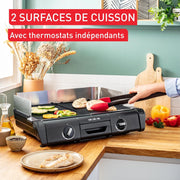 Barbacoa eléctrica Family Grill, uso interior y exterior, 2 superficies de cocción con 2 termostatos