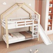 Litera Ball & Cast (90x200cm) con barandilla alta, estructura de madera con tobogán + escalera, estable y silenciosa, blanco + natural