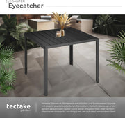 tectake® Mesa de jardín, mesa de comedor exterior, mesa de balcón con aspecto de madera, mesa de terraza con marco de aluminio, muebles de jardín resistentes a la intemperie, 90x90x74,5 cm, mesa para jardín, salón, conjunto de asientos - negro