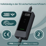 Wallbox móvil 11kW Tipo 2 10m trifásico 6-16A CEE 400V Cargador EV Potencia de carga ajustable Control por app