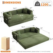 Sofá Cama Convertible 5 en 1, Sofá Cama Modular de Pana de 78.8" con Estructura Robusta, Futón Multifuncional para Espacios Pequeños, Sala de Estar y Habitación de Huéspedes