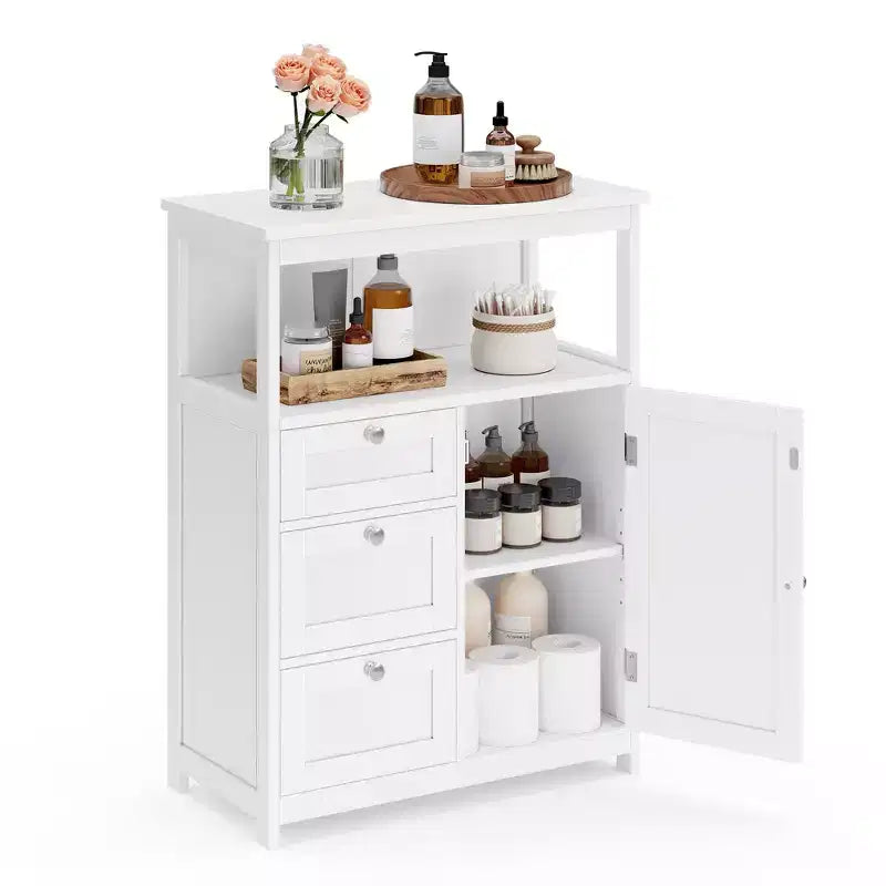 Armario de suelo VASAGLE, mueble de almacenaje con 3 cajones, armario independiente, estante ajustable, blanco