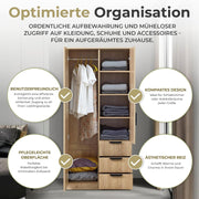 [en.casa] Armario Eiselfing armario con 2 puertas armario ropero 176 x 80 x 52 cm armario de dormitorio 1 barra para colgar 4 compartimentos 3 cajones aspecto roble