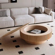 Mesa de centro redonda moderna de madera maciza chapada con almacenamiento
