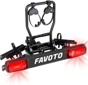 Portabicicletas de enganche Favoto para 2 bicicletas - Soporte plegable y abatible, carga de 50 kg, compatible con ruedas de 20–29", montaje rápido, estructura de aleación de aluminio para coche