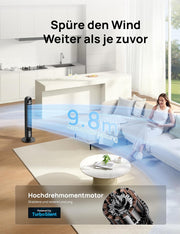 Ventilador de torre inteligente DREO para dormitorio, ventilador de pie silencioso con 28 dB, alcance de aire de hasta 8,8 m, 4 velocidades y 3 modos, temporizador de 8 h, App, Alexa y Google, oscilación de 90°, para el hogar/oficina