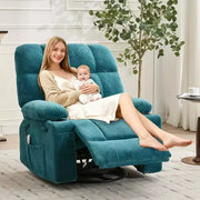 Sillón reclinable extragrande para adultos, sofá mecedor giratorio manual, bolsillos laterales y portavasos para personas altas y grandes, sala de estar