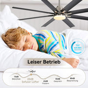 Ventilador de techo Sofucor de 132 cm con luz, ventilador de techo silencioso con luz y control remoto, CC, 8 aspas, 3 temperaturas de color, temporizador, 6 velocidades, modo verano e invierno para salón