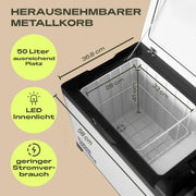 Nevera de compresor con función de congelación 50L 12V 230V hasta -20°C con control por App para coche, camping y viajes