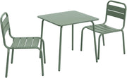 sweeek - Mesa de jardín infantil de metal + 2 sillas gris verdoso Anna. 48x48 cm