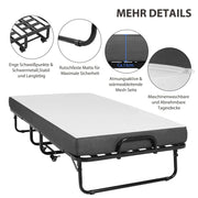 Cama plegable DICTAC 90x200cm para adultos con colchón de espuma viscoelástica de 13cm, estructura metálica plegable con ruedas, capacidad de carga de 200kg