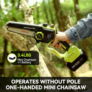 Podadora de altura inalámbrica, mini motosierra a batería de 6 pulgadas y 8000 mAh con motor sin escobillas, podadora eléctrica 2 en 1, extensión de hasta 4,8 m, para ramas y jardín