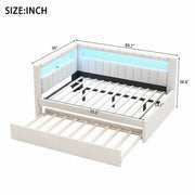 Cama con plataforma tapizada con puertos USB e iluminación LED - Base de cama matrimonial/individual con 2 cajones de almacenamiento - Dormitorio moderno