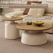 Mesa de centro redonda de madera maciza, mesa de centro redonda para salón moderno, estilo cremoso, base de acero al carbono para el hogar, salón, oficina, granja, fácil de montar (negro)