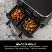 Freidora de aire NINJA Foodi DualZone, 2 compartimentos, 2 zonas de cocción independientes, capacidad de 7,6 L, freidora de aire 6 en 1, máx. 240 °C, piezas antiadherentes extraíbles aptas para lavavajillas, negro AF300EU