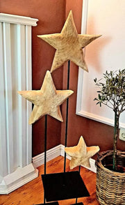Estrella de madera sobre soporte de hierro, 4 tamaños, maciza, decoración invernal natural