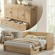 Cama Murphy convertible tamaño queen Mjkone con colchón, carga USB y cajones de almacenamiento