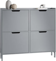 SoBuy Zapatero estrecho con 4 puertas abatibles, mueble zapatero alto y compacto, armario para zapatos con 4 estantes, organizador cerrado para recibidor, pasillo y vestíbulo, 100x91x19cm, Gris claro FSR100-HG