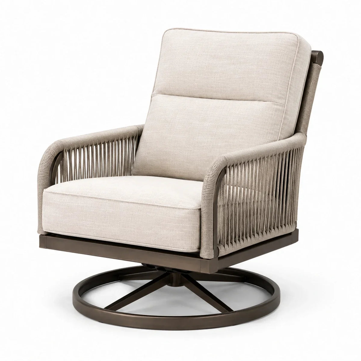 Sillón giratorio de aluminio y cuerda de poliéster beige