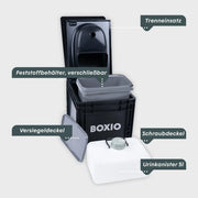 Inodoro seco BOXIO Toilet Max+ sin químicos para camping, furgoneta, aire libre, tienda de techo, base Eurobox, sin electricidad, 40x30x28
