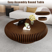 Mesa de centro redonda tipo tambor de madera, superficie acanalada, diseño de mediados de siglo, mesa de salón, estable y duradera (B madera de nogal 100 cm)