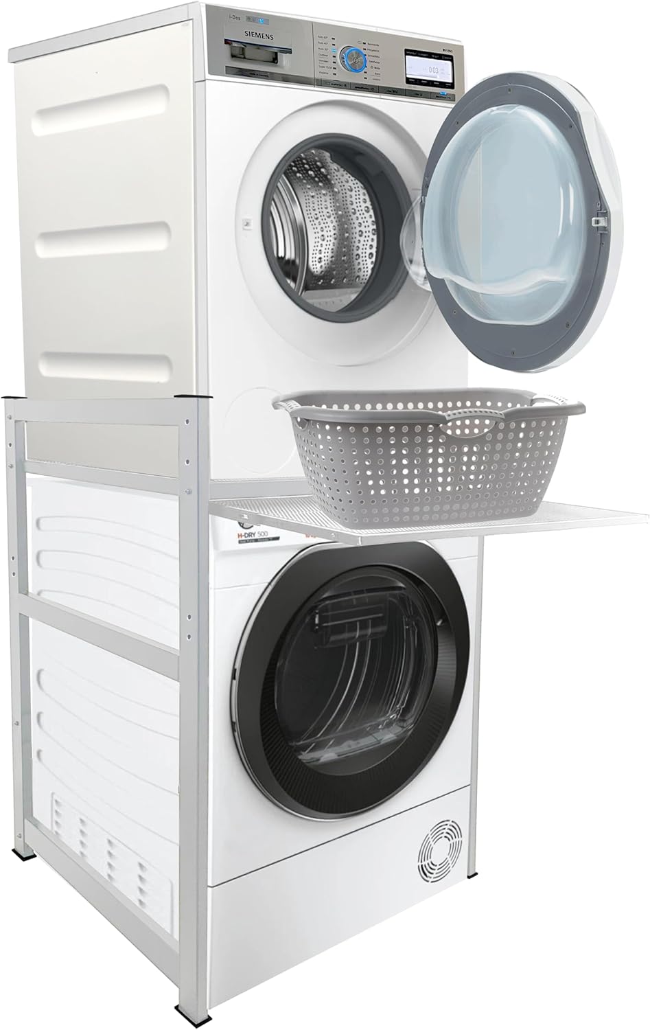 Estantería para lavadora QUICK STAR 74x65x111 cm con bandeja extraíble, color blanco, estante de pie, organizador de almacenamiento para secadora y baño