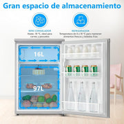 Nevera pequeña Midea 113L con congelador - Mini frigorífico para habitación/caravana/camping - Minibar de bajo consumo - Frigorífico bajo encimera silencioso 39dB + congelador -16º/-24º