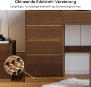 Tocador Homary con espejo, iluminación, estación de carga USB y espacio de almacenamiento, elegante tocador moderno con espejo iluminado de 3 modos y expositor de joyas integrado, nogal