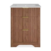 Conjunto de tocador de baño moderno estriado con lavabo de cerámica integrado, mueble de baño independiente con 3 cajones para baño contemporáneo