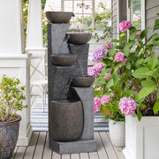 Fuente de jardín grande Bumilgar para exteriores con iluminación LED, fuente en cascada de 5 niveles para jardín, balcón, terraza, 134x46x37 cm