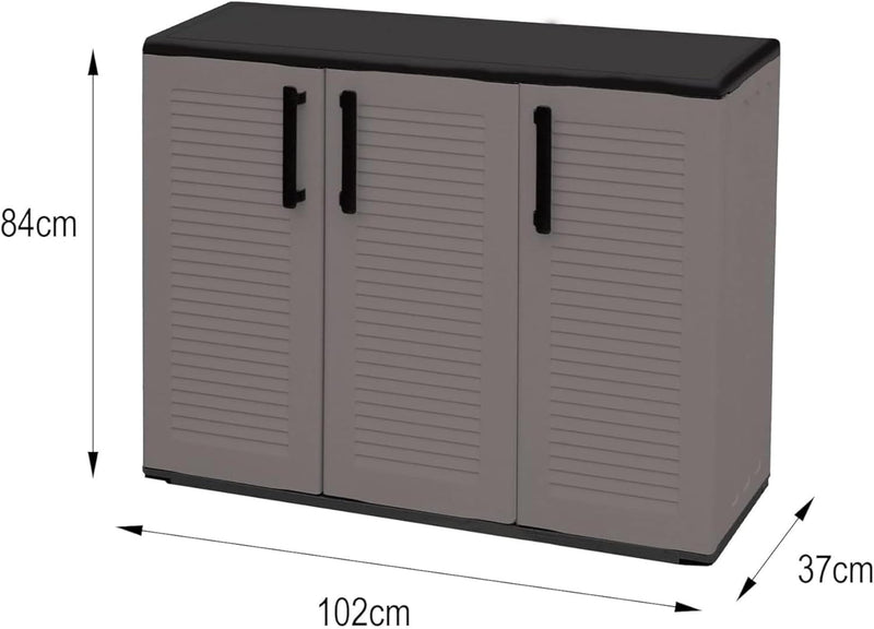 Armario multiusos para interior o exterior Dmora, mueble de 3 puertas con 1 estante de polipropileno, 100% hecho en Italia, 102x37x84 cm, color gris