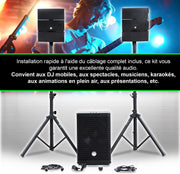 Pack de sonido DJ completo BM Bmsonic BMS-12-ARRAY-BT, 1000W, altavoces satélite, subwoofer de 31 cm, USB/Bluetooth, soportes y cables