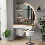 Tocador Vicco Melora, blanco/roble, 100 cm con espejo LED y taburete