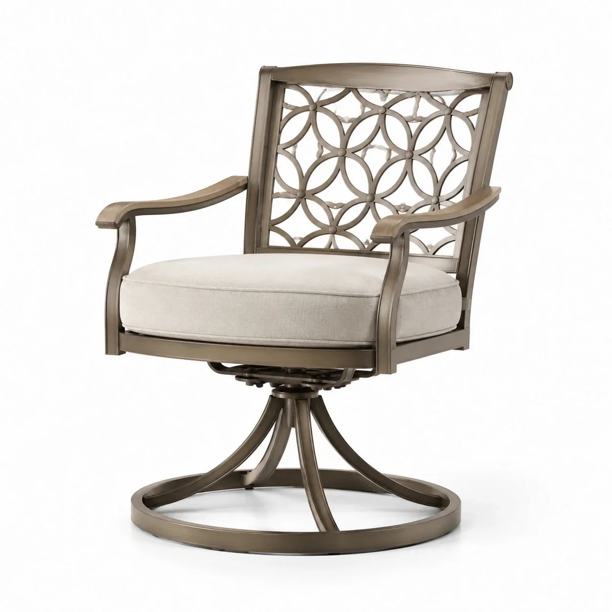 Sillón giratorio de aluminio con cojín de poliéster bronce/beige